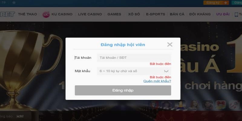 Bet thủ nhấp vào liên kết chính xác để truy cập vào trang web, sau đó đăng nhập